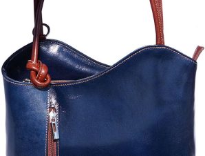 Δερμάτινη Τσαντα Ωμου Cloe Firenze Leather 207 Σκουρο Μπλε/Καφε